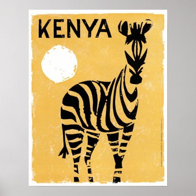 Poster Kenya vintage Afrique Zèbre (Devant)