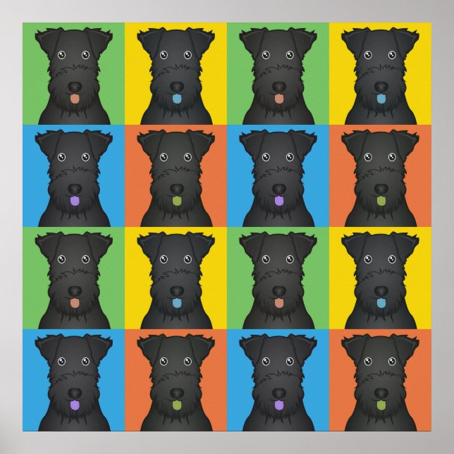 Poster Kerry Blue Terrier Dog Dessin-Art Pop (Devant)