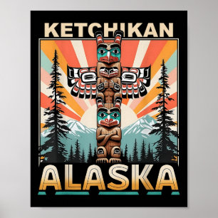Poster Ketchikan Alaska Amérindien Totem Le