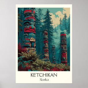 Poster Ketchikan Alaska Poteaux Totémiques Forêt