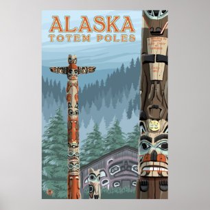Poster Ketchikan, Alaska - Saxman Totem Village