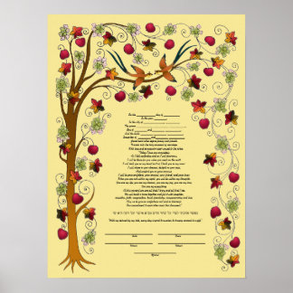 Poster Kétubah d'automne avec arbre de vie -B