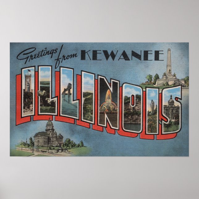 Poster Kewanee, Illinois - Scènes de grandes lettres (Devant)