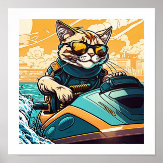 Poster Kewl Beans - Chat Cool avec lunettes de soleil sur