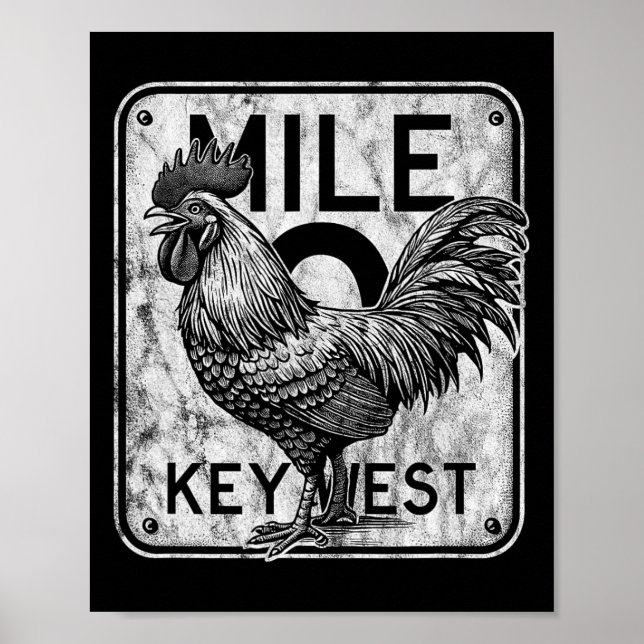 Poster Key West Florida Chicken Retro Mile 0 Rooster Dist (Devant)