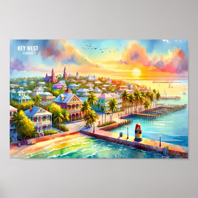 Poster Key West Florida USA Travel Places aquarelle (Devant)
