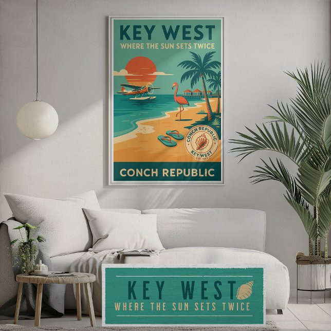 Poster Key West Sunset - Conch Republic Seaplane Art (Créateur téléchargé)