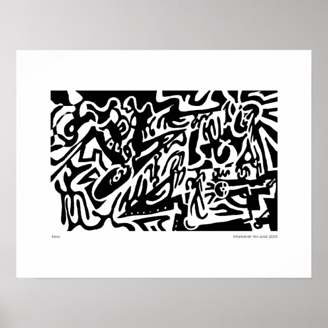 Poster "Keys", B&W numérique abstrait (Devant)