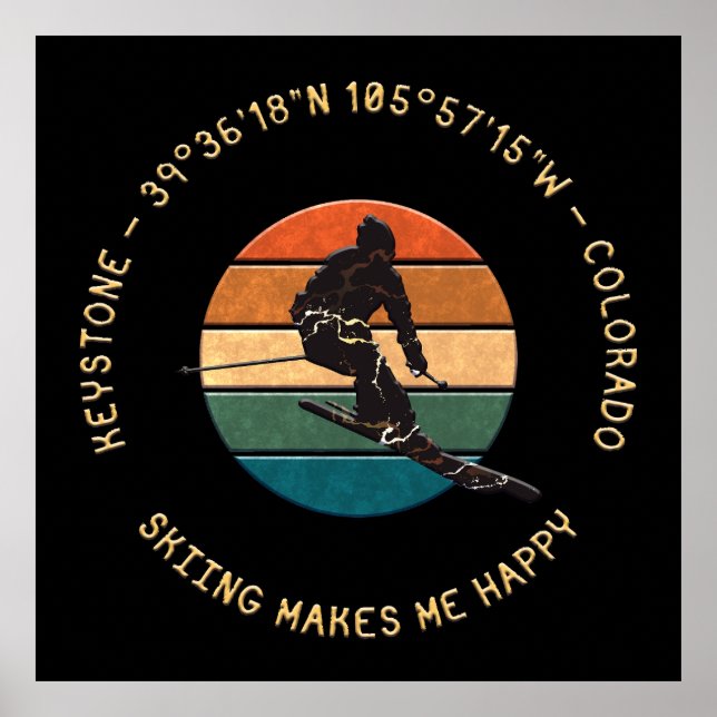 Poster Keystone, Colorado - Homme Skier, Texte Jaune (Devant)