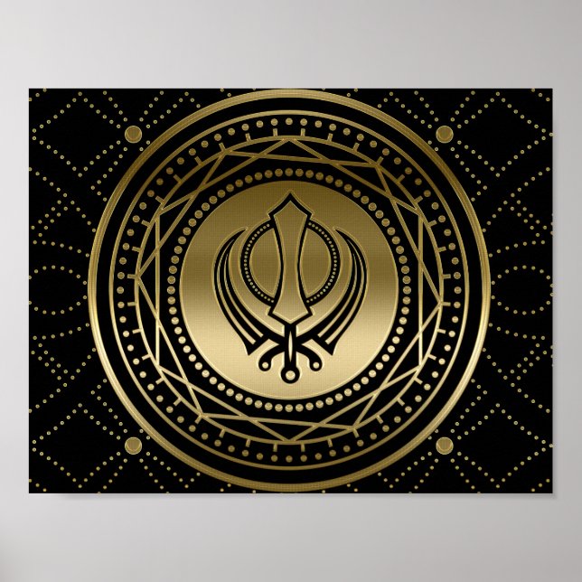 Poster Khanda décoratif symbole or sur noir (Devant)