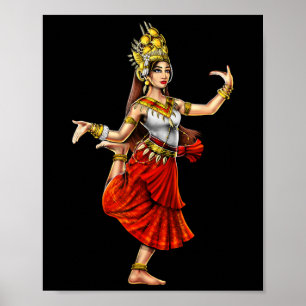 Poster Khmer cambodgien traditionnel Danseuse fille Apsar
