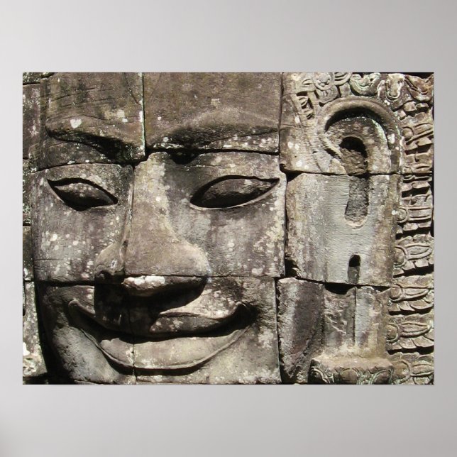 Poster Khmer Stone Face ... Temple de Bayon, Cambodge (Devant)