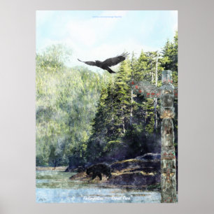 Poster Khutzeymateen Wildlife & Totem Watercolor Art