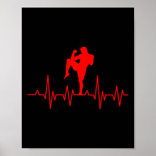 Poster Kickboxing Boxe Thaïlandaise Rythme Cardiaque Muay