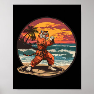 Poster Kickboxing Tiger Plage Coucher de soleil Karaté Ta