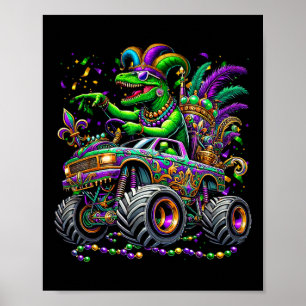 Poster Kid Mardi Gras Grawer Dinosaur Trex Monster Truck