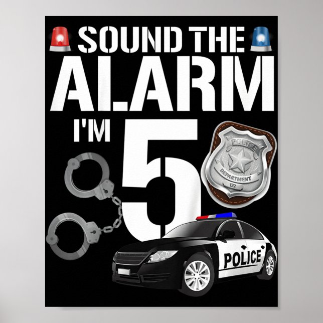 Poster Kids 5 Year Old Police Birthday Officier Cop Car 5 (Devant)