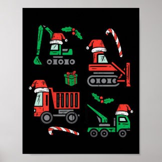 Poster Kids Christmas Construction Vehicles Truck Xmas Bo