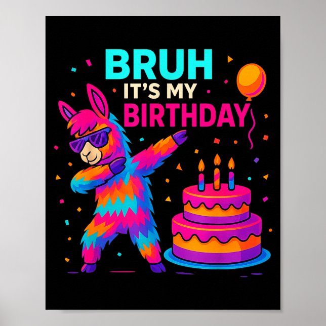 Poster Kids Dabbing Llama Birthday Funny Bday Party Tee  (Devant)
