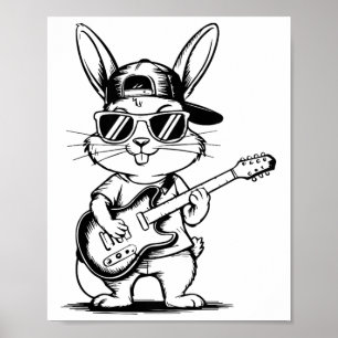 Poster Kids Hip-hop Sungl Bunny Holding Guitare Happy Eas