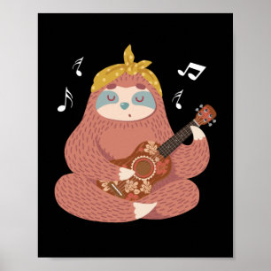 Poster Kids Sloth Ukulele Joueur Hawaiian Musicien