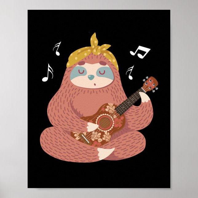 Poster Kids Sloth Ukulele Joueur Hawaiian Musicien (Devant)
