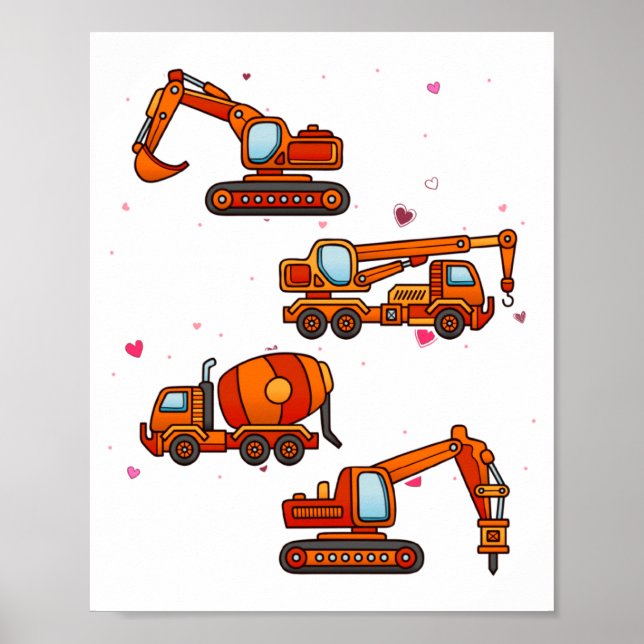 Poster Kids Valentines Day Construction Trucks Boys Kids  (Devant)