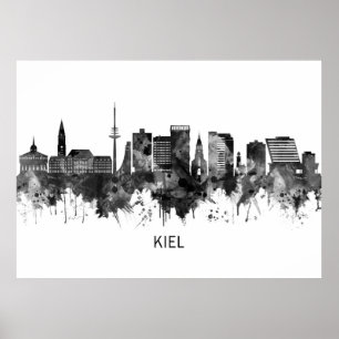 Poster Kiel Germany Skyline BW