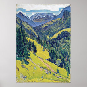 Poster Kiental avec Blüemlisalp, Vintage voyage suisse