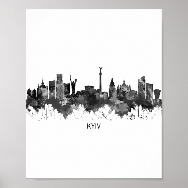 Poster Kiev Ukraine Skyline BW (Devant)