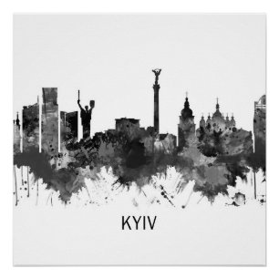Poster Kiev Ukraine Skyline BW