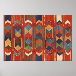 Poster Kilim Motif contemporain Orange Bleu Vert