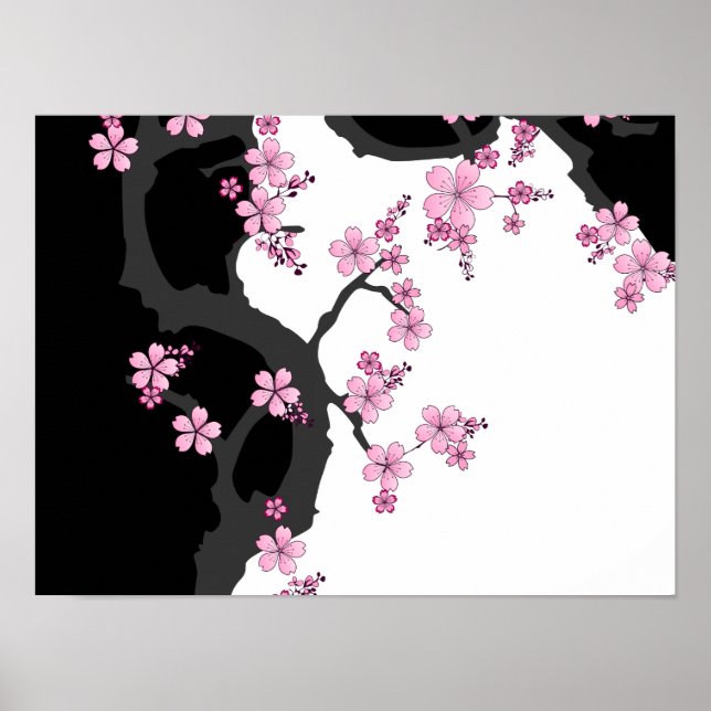 Poster Kimono japonais Sakura noir et blanc (Devant)