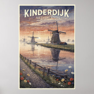 Poster Kinderdijk Pays-Bas Voyage Rétro