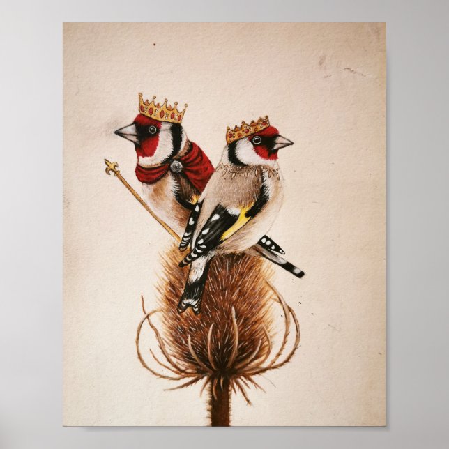 Poster King et Queen Goldfinches - imaginaire bird art (Devant)