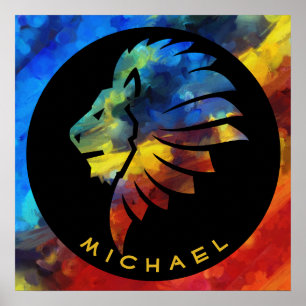 Poster King of the jungle watercolor name monogram