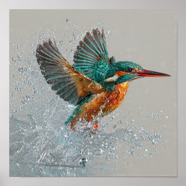 Poster Kingfisher Plongée - Chasse aux oiseaux dynamique  (Devant)