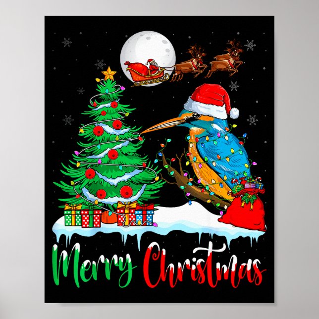 Poster Kingfisher Santa Hat Xmas Tree Merry Christmas Kin (Devant)