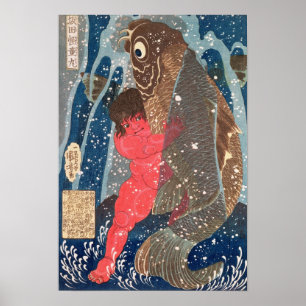 Poster Kintoki nage dans la cascade