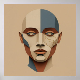 Poster Kintsugi Muse : Portrait abstrait sculpté en papie