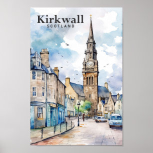 Poster Kirkwall Scotland Aquarelle Peinture Voyage
