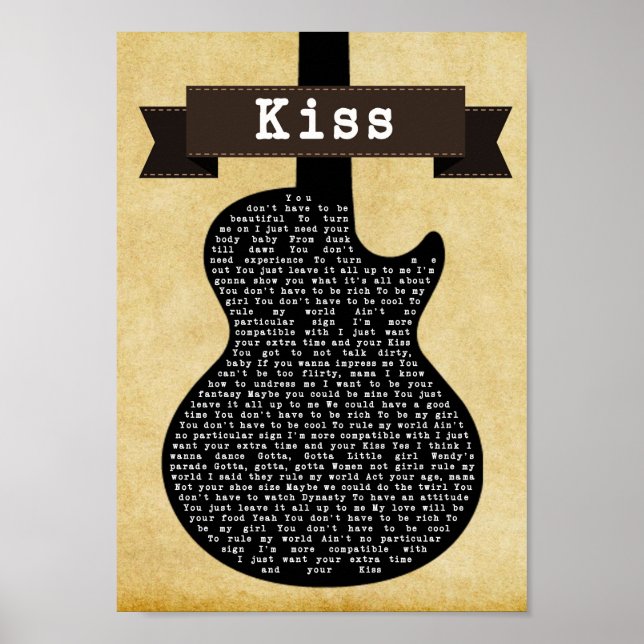 Poster Kiss Black Guitare Chanson Lyric Wall Art Imprimer (Devant)