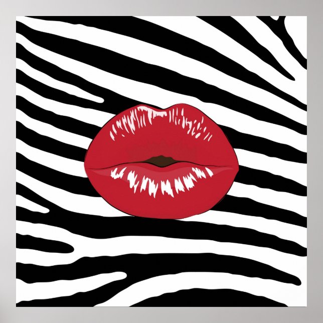 Poster Kiss lèvres maquillage beauté mode glamor zebra (Devant)