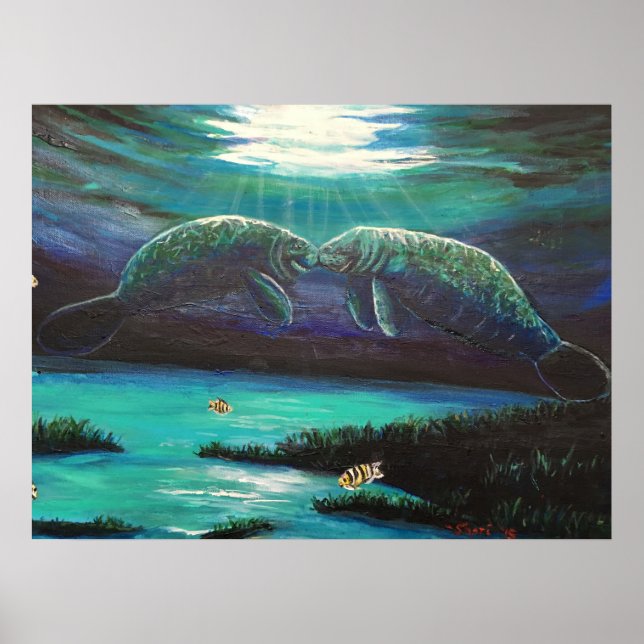 Poster Kissing Manatees (Devant)