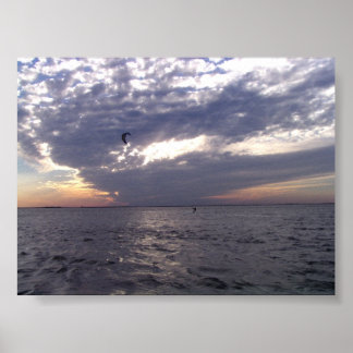Poster Kiteboard coucher de soleil