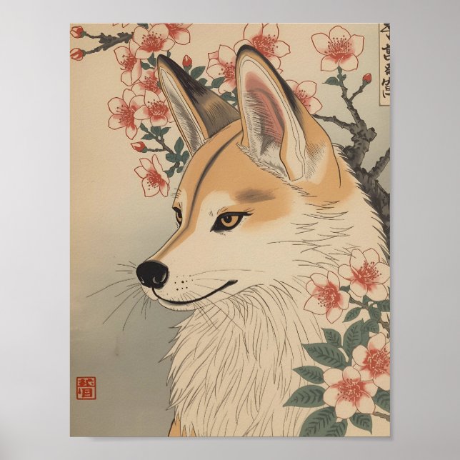 Poster Kitsune & cherry blossom (Devant)