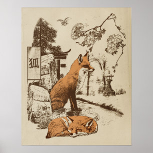 Poster Kitsune - Conception de streetwear japonais tradit