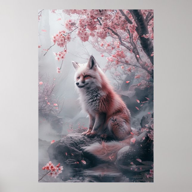 Poster Kitsune Spirit – Japanese Fox in Blossom Forest (Devant)