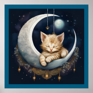 Poster Kitten Asleep Sur L'Objet Crescent Moon