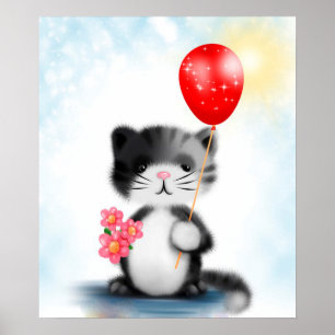 Poster Kitten avec ballon